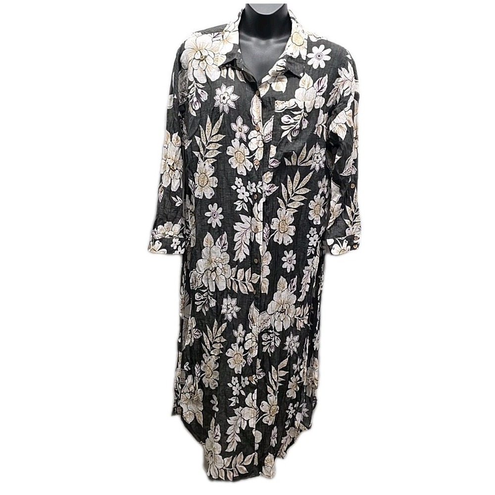 Torrid Green Floral Button Down Shirt Dress Crinkle Gauze‎ sz 1 Coastal Resort